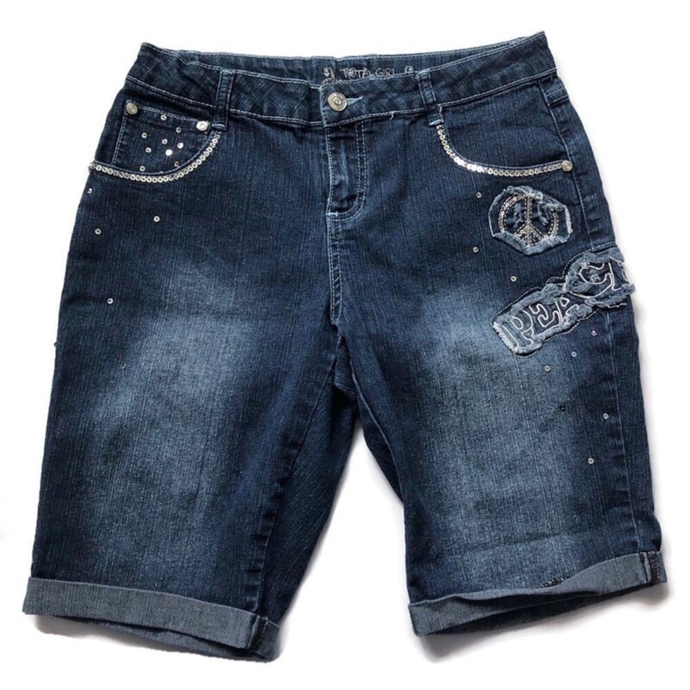 Total Girl Peace Sequin Bermuda Shorts Girls Size 16